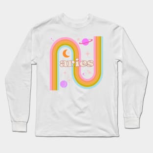 Aries 70s Rainbow with Flowers Long Sleeve T-Shirt